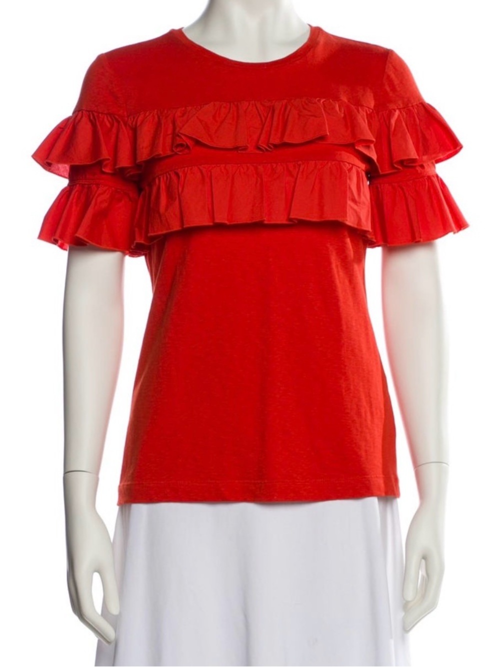 Tory Burch Red Ruffle Short Sleeve Tee